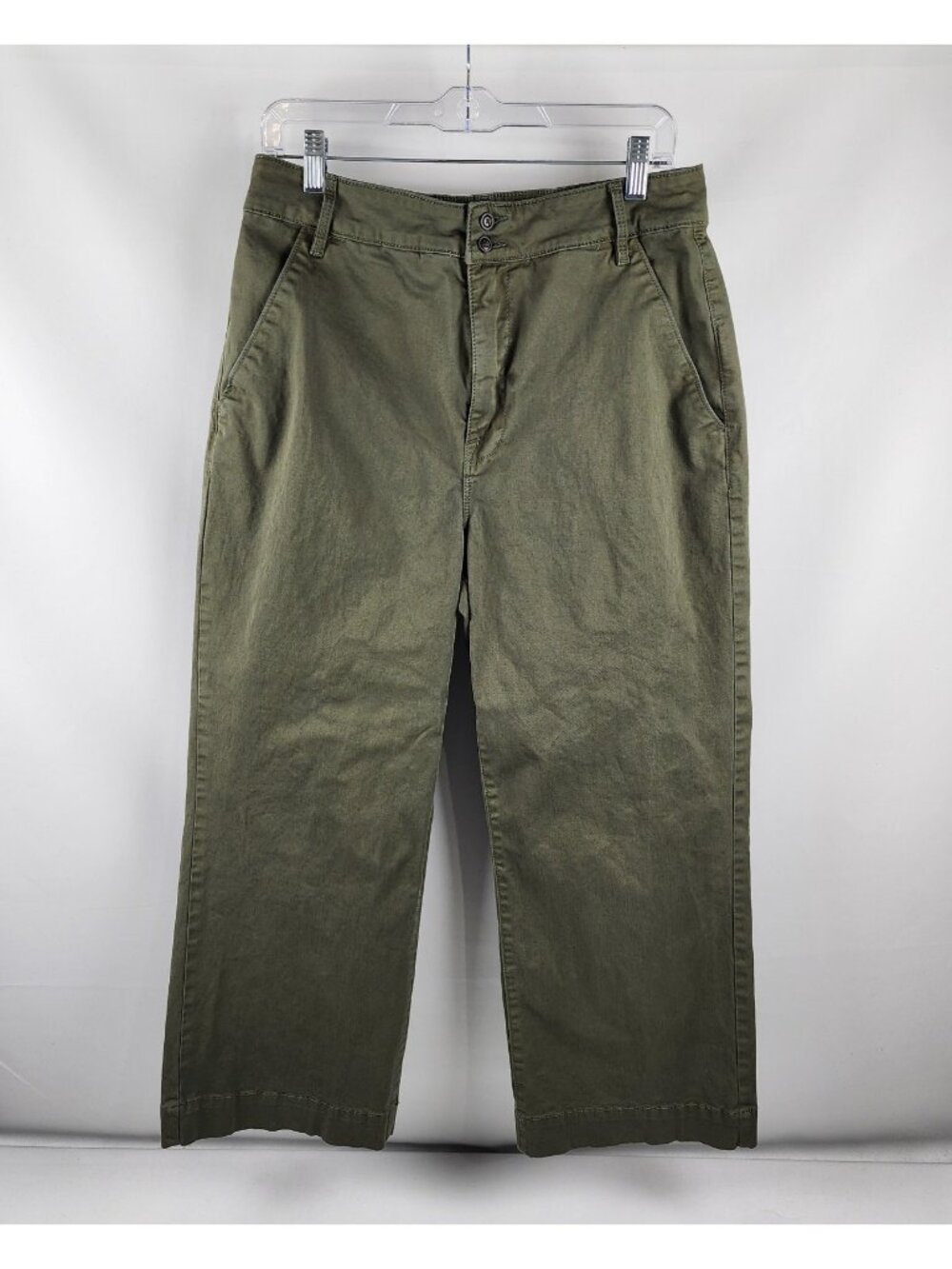 Frame Denim Olive Green Cropped Wide-Leg Pants